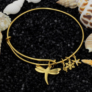 Gold-Tone Bangle Bracelet with Whimsical Charms