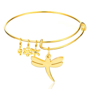 Gold-Tone Bangle Bracelet with Whimsical Charms