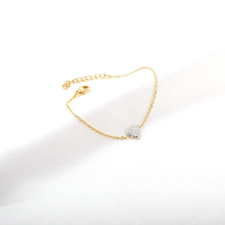 Delicate Gold Heart Bracelet with Sparkling Charm