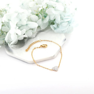 Delicate Gold Heart Bracelet with Sparkling Charm