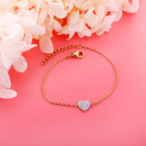 Delicate Gold Heart Bracelet with Sparkling Charm