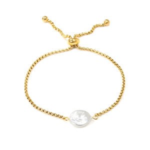 Elegant Adjustable Gold Bracelet with Pearl Accent