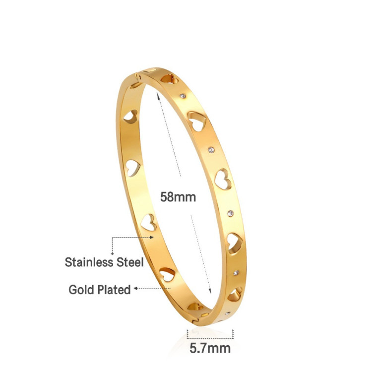 Gold-Plated Heart Cutout Bangle Bracelet - Elegant Style