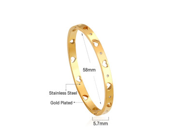 Gold-Plated Heart Cutout Bangle Bracelet - Elegant Style