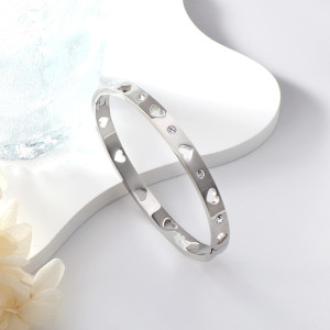 Silver Heart Cutout Bangle Bracelet with Crystals