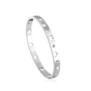 Silver Heart Cutout Bangle Bracelet with Crystals