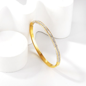 Elegant Gold Bangle Bracelet with Rhinestones - Chic Accessory