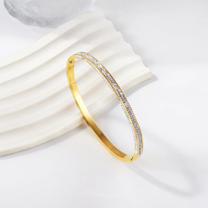 Elegant Gold Bangle Bracelet with Rhinestones - Chic Accessory