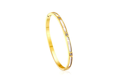 Elegant Gold Bangle Bracelet with White Inlays & Stones