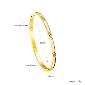 Elegant Gold Bangle Bracelet with White Inlays & Stones