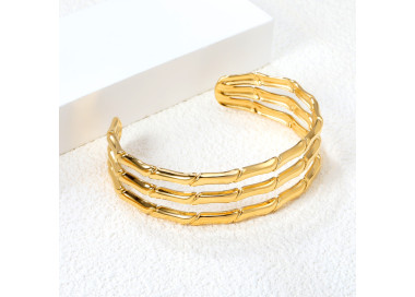 Gold Bamboo-Inspired Cuff Bracelet - Chic Fashion Jewelry