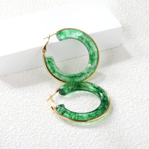 Vibrant Green Hoop Earrings with Gold Accents - Statement Jewelry