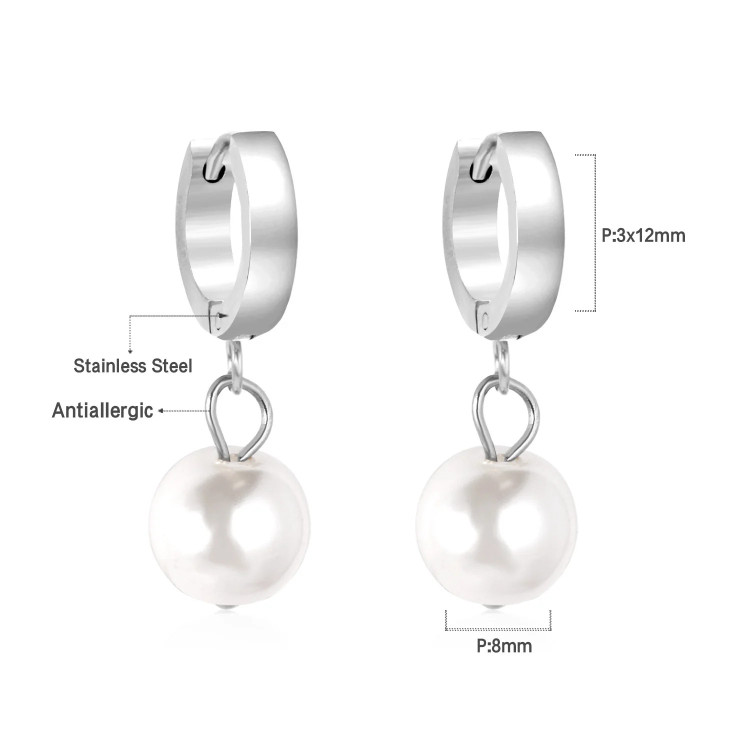 Silver Stainless Steel Pearl Earrings - Elegant & Versatile