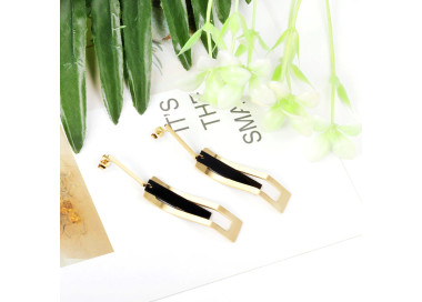 Elegant Geometric Gold & Black Earrings for Any Occasion