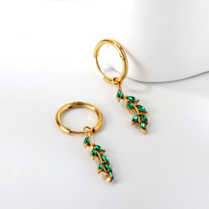 Elegant Gold & Green Leaf Hoop Earrings for Any Occasion