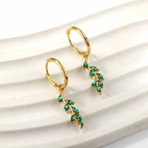 Elegant Gold & Green Leaf Hoop Earrings for Any Occasion