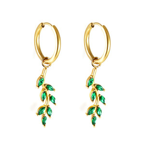 Elegant Gold & Green Leaf Hoop Earrings for Any Occasion