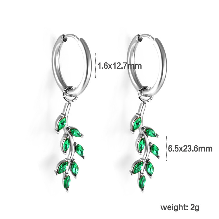 Elegant Leaf Hoop Earrings with Green Stones - Shop Now!