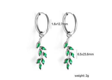 Elegant Leaf Hoop Earrings with Green Stones - Shop Now!