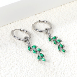 Elegant Leaf Hoop Earrings with Green Stones - Shop Now!