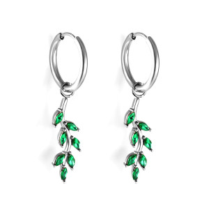 Elegant Leaf Hoop Earrings with Green Stones - Shop Now!