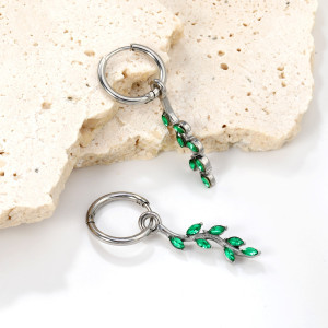 Elegant Leaf Hoop Earrings with Green Stones - Shop Now!