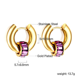 Gold Plated Hoop Earrings with Purple Gemstone Accent