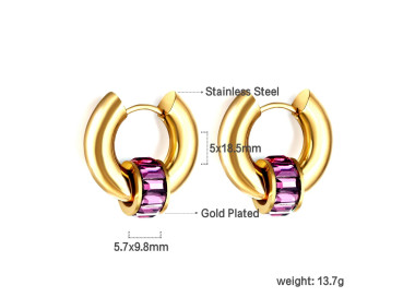 Gold Plated Hoop Earrings with Purple Gemstone Accent