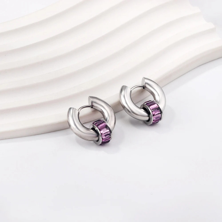 Modern Crescent Earrings with Purple Gemstone Accent