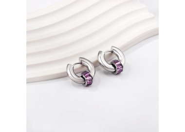 Modern Crescent Earrings with Purple Gemstone Accent