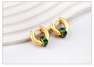 Gold & Emerald Hoop Earrings - Elegant Fashion Jewelry