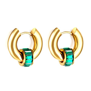 Gold & Emerald Hoop Earrings - Elegant Fashion Jewelry