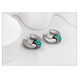 Emerald Accent Hoop Earrings - Elegant Fashion Jewelry