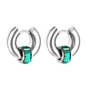 Emerald Accent Hoop Earrings - Elegant Fashion Jewelry