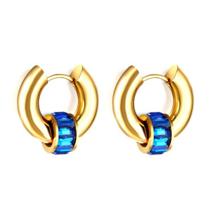 Gold Hoop Earrings with Blue Accents - Elegant Style