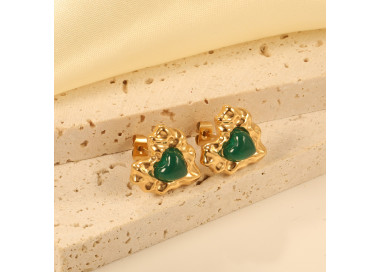 Artistic Gold & Green Heart Earrings - Statement Jewelry