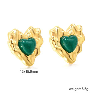 Artistic Gold & Green Heart Earrings - Statement Jewelry