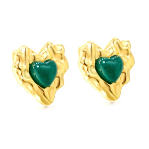 Artistic Gold & Green Heart Earrings - Statement Jewelry