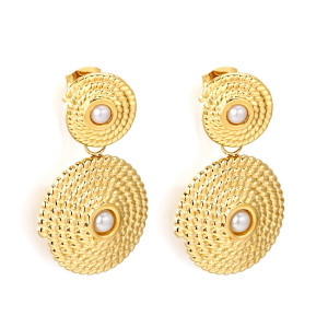 Gold Spiral Drop Earrings with Pearl Accents - Elegant Style