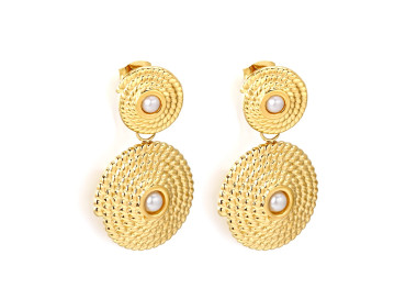 Gold Spiral Drop Earrings with Pearl Accents - Elegant Style