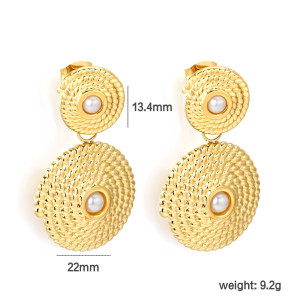 Gold Spiral Drop Earrings with Pearl Accents - Elegant Style