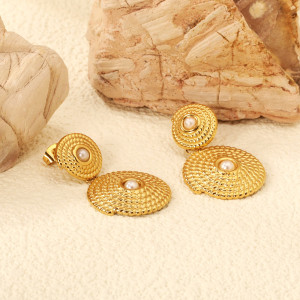 Gold Spiral Drop Earrings with Pearl Accents - Elegant Style