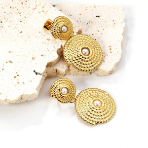 Gold Spiral Drop Earrings with Pearl Accents - Elegant Style