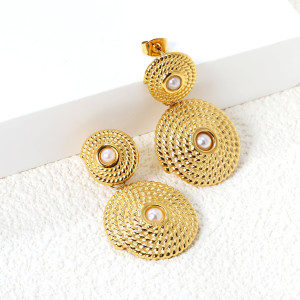 Gold Spiral Drop Earrings with Pearl Accents - Elegant Style