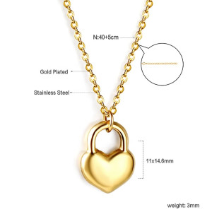 Gold Heart Padlock Necklace - Elegant Fashion Accessory