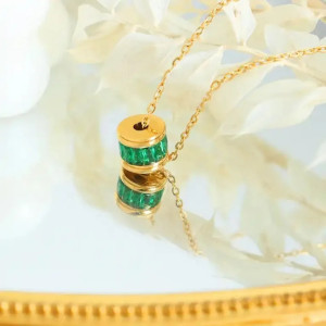 Elegant Gold-Tone Stone Pendant Necklace Set - 3 Pieces