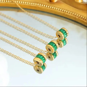 Elegant Gold-Tone Stone Pendant Necklace Set - 3 Pieces