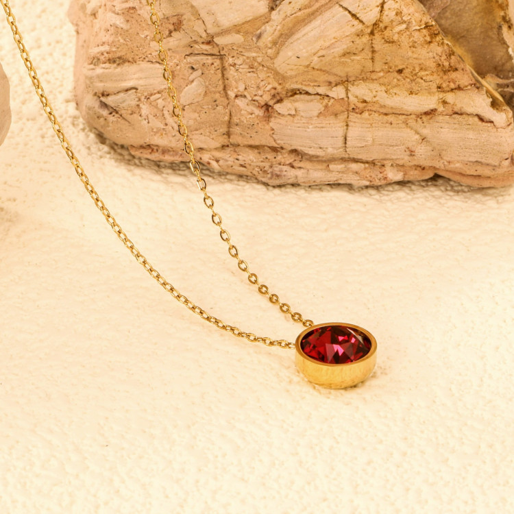 Elegant Red Gemstone Necklace in Gold-tone Setting