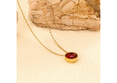 Elegant Red Gemstone Necklace in Gold-tone Setting