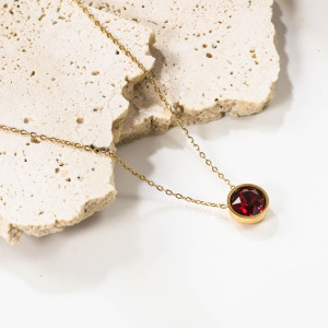 Elegant Red Gemstone Necklace in Gold-tone Setting